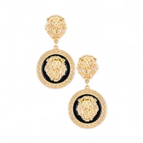 REVOLVE 8 Other Reasons Sassy Studs Gold & Black Lion Head Dangle Earrings - Picture 1 of 4